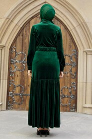  Emerald Green Velvet Hijab Dress 36971ZY - 3