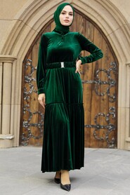  Emerald Green Velvet Hijab Dress 36971ZY - 2