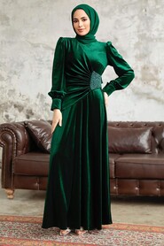  Emerald Green Velvet Long Dress 3845ZY - 1