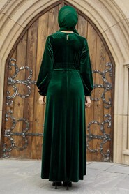  Emerald Green Velvet Long Dress for Muslim Ladies 36921ZY - 3