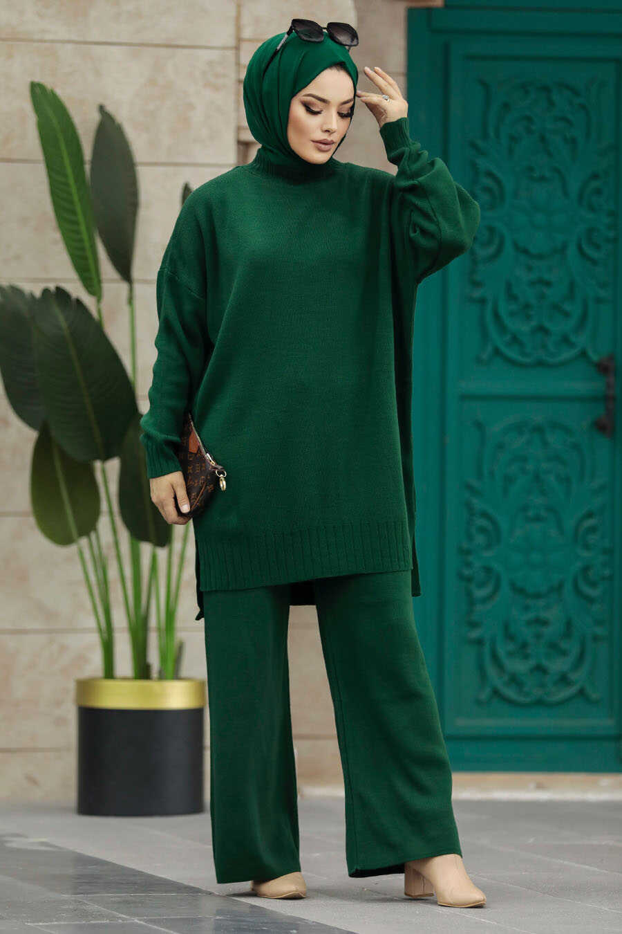 Neva Style - Emerald Green Women Knitwear Dual Dress 34341ZY