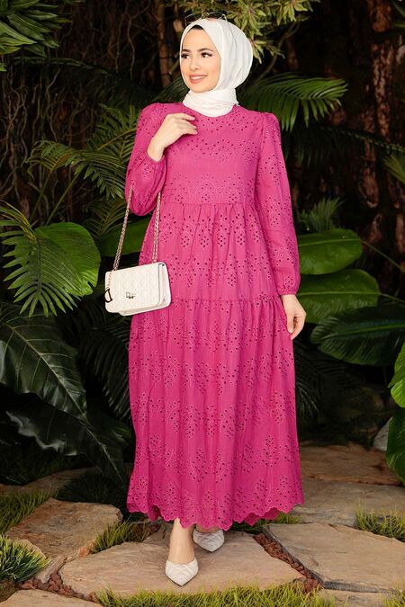  Fuchsia Hijab Dress 1073F - NEVA STYLE