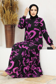 Neva Style - Fuchsia Long Sleeve Dress 12437F - 2