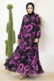 Neva Style - Fuchsia Long Sleeve Dress 12437F - 1