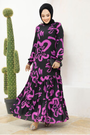 Neva Style - Fuchsia Long Sleeve Dress 12437F - 3