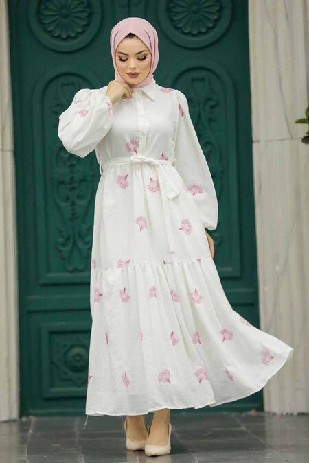  Fushia Hijab Turkish Dress 12991F - NEVA STYLE