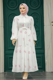 Neva Style - Fushia Hijab Turkish Dress 12991F - Thumbnail