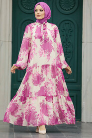 Neva Style - Fushia Hijab Turkish Dress 18601F - Thumbnail