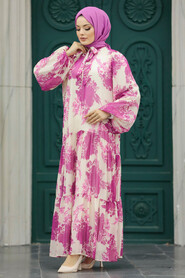 Neva Style - Fushia Hijab Turkish Dress 18601F - Thumbnail