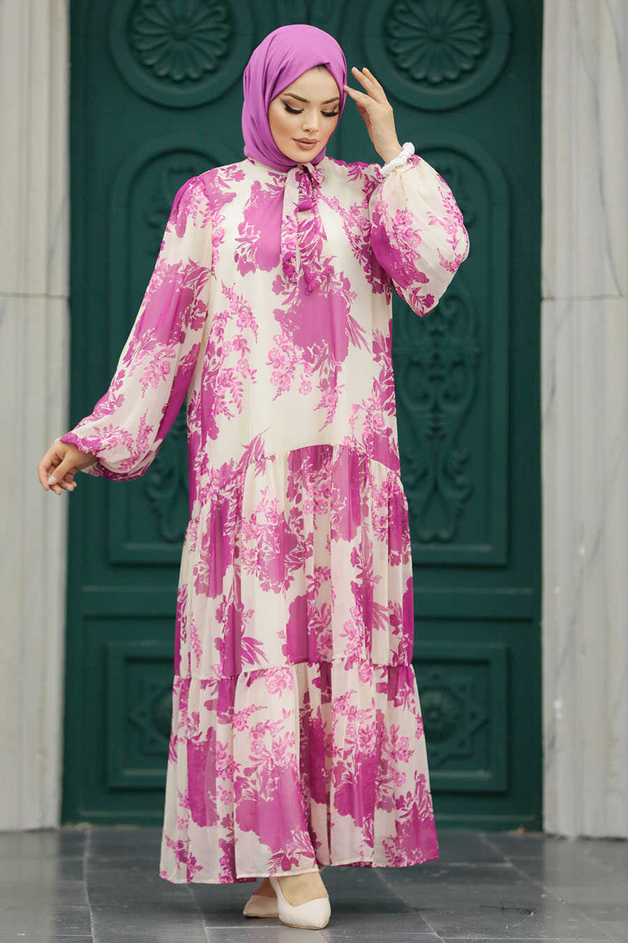 Neva Style - Fushia Hijab Turkish Dress 18601F