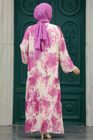  Fushia Hijab Turkish Dress 18601F - 4