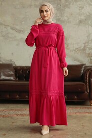  Fuchsia Islamic Clothing Dress 5877F - 1