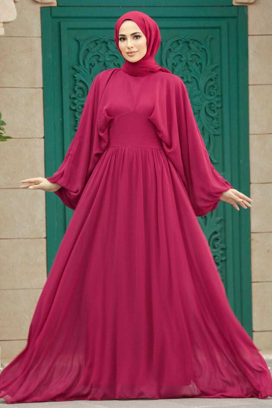 Neva Style - Fushia Turkish Hijab Engagement Gown 60681F