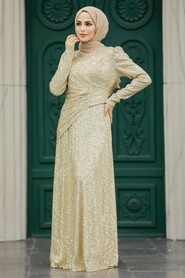  Gold Muslim Long Sleeve Dress 39471GOLD - 2