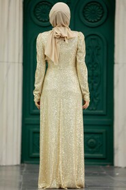  Gold Muslim Long Sleeve Dress 39471GOLD - 3