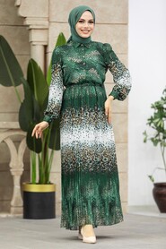  Green Hijab Dress 3878Y - 1