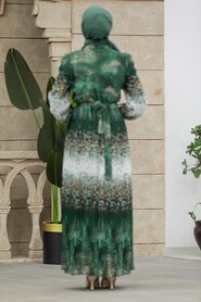  Green Hijab Dress 3878Y - 4