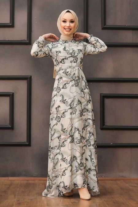  Green Hijab Dress 815402Y - NEVA STYLE