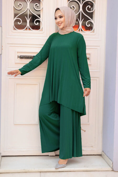 Green Hijab Dual Suit Dress 50054Y - NEVA STYLE