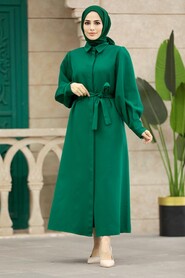  Green Hijab For Women Coat 5885Y - 1