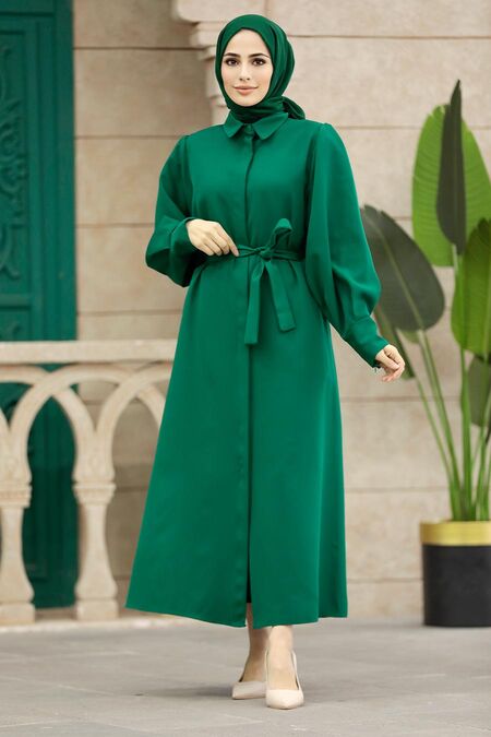  Green Hijab For Women Coat 5885Y - NEVA STYLE