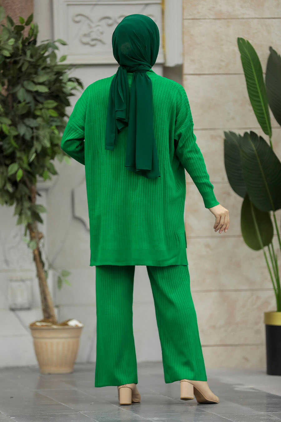 Neva Style - Green Hijab Knitwear Dual Dress 34060Y