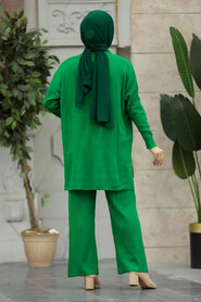 Neva Style - Green Hijab Knitwear Dual Dress 34060Y - Thumbnail