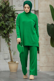 Green Hijab Knitwear Dual Suit 34060Y - 2