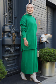  Green Hijab Knitwear Suit Dress 34021Y - 1