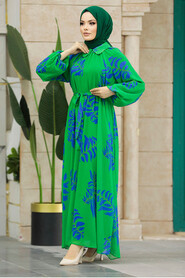 Neva Style - Green Hijab Maxi Dress 20042Y - Thumbnail
