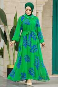 Neva Style - Green Hijab Maxi Dress 20042Y - Thumbnail