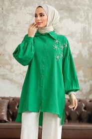  Green Hijab Turkish Shirt 11221Y - 1