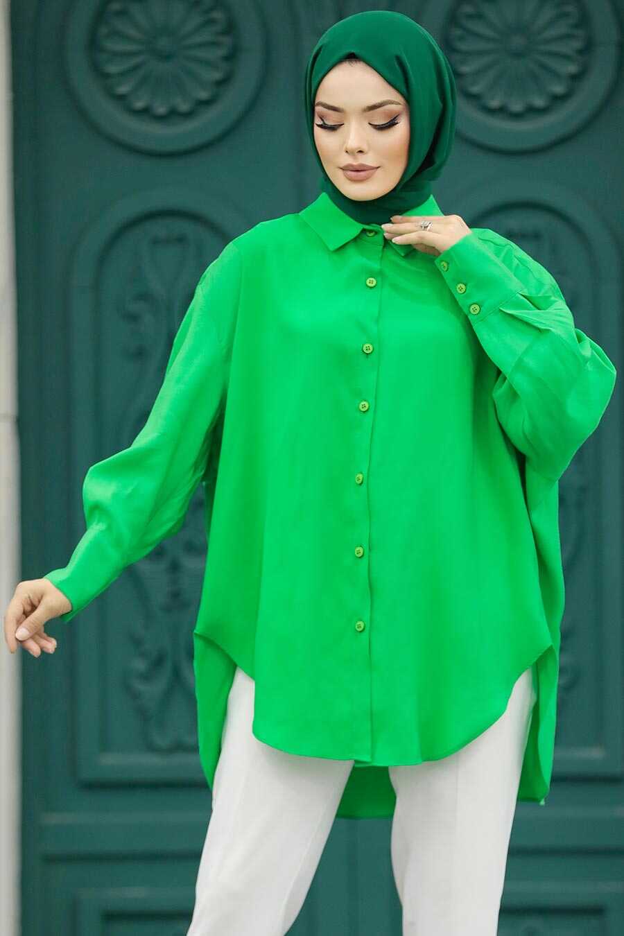 Neva Style - Green Hijab Turkish Tunic 10236Y
