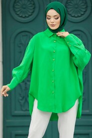 Neva Style - Green Hijab Turkish Tunic 10236Y - Thumbnail