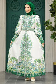  Green Islamic Clothing Dress 22345Y - 1