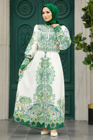  Green Islamic Clothing Dress 22345Y - 2