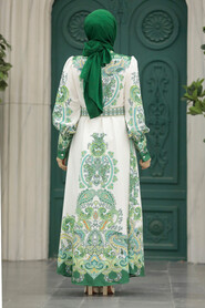  Green Islamic Clothing Dress 22345Y - 3