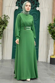  Green Islamic Clothing Dress 3425Y - 1