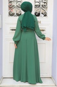  Green Islamic Clothing Dress 3425Y - 4