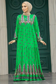  Green Islamic Clothing Dress 50092Y - 1