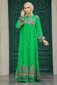  Green Islamic Clothing Dress 50092Y - 2