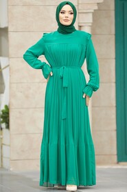  Green Islamic Clothing Dress 51634Y - 2