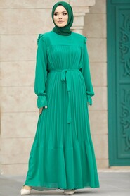  Green Islamic Clothing Dress 51634Y - 1