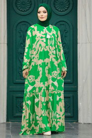 Neva Style - Green Islamic Clothing Dress 6194Y - Thumbnail