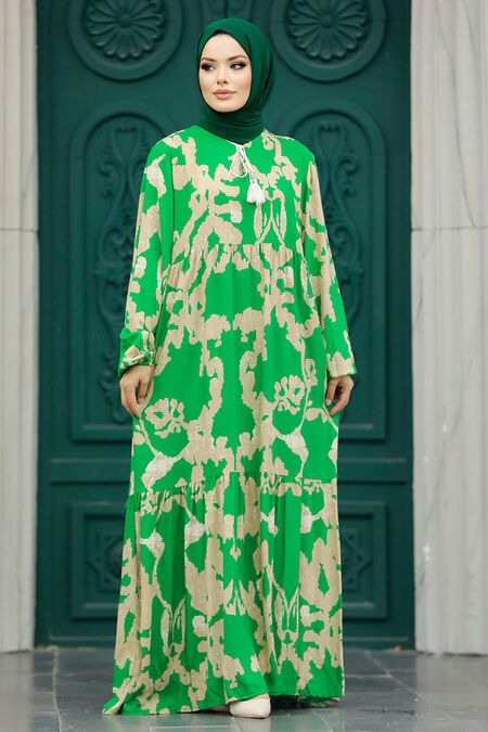  Green Islamic Clothing Dress 6194Y - NEVA STYLE