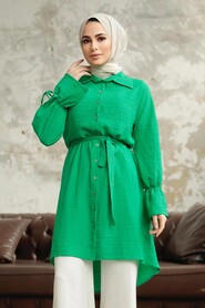  Green Islamic Clothing Shirt 11261Y - 2