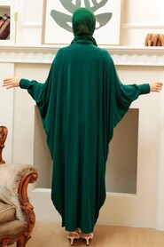  Green Islamic Clothing Turkish Abaya 17410Y - Thumbnail
