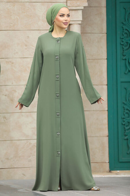  Green Islamic Clothing Turkish Abaya 20038Y - NEVA STYLE