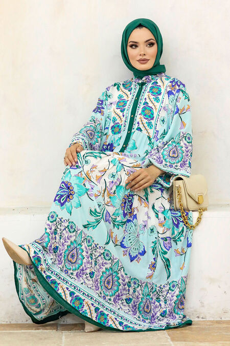  Green Long Dress for Muslim Ladies 50621Y - NEVA STYLE