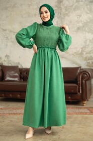  Green Long Dress for Muslim Ladies 5857Y - 1